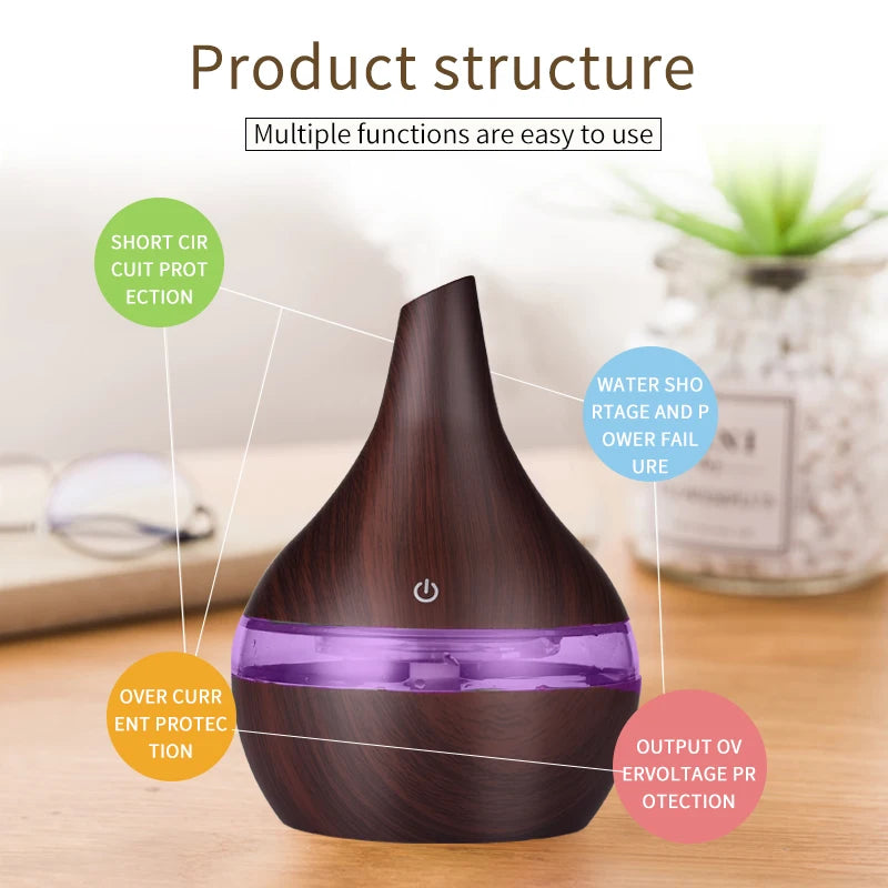 Humidifier Electric Aroma Air Diffuser Wood - Ultrasonic Oil Aromatherapy - Martsgaia