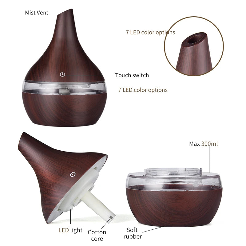 Humidifier Electric Aroma Air Diffuser Wood - Ultrasonic Oil Aromatherapy - Martsgaia