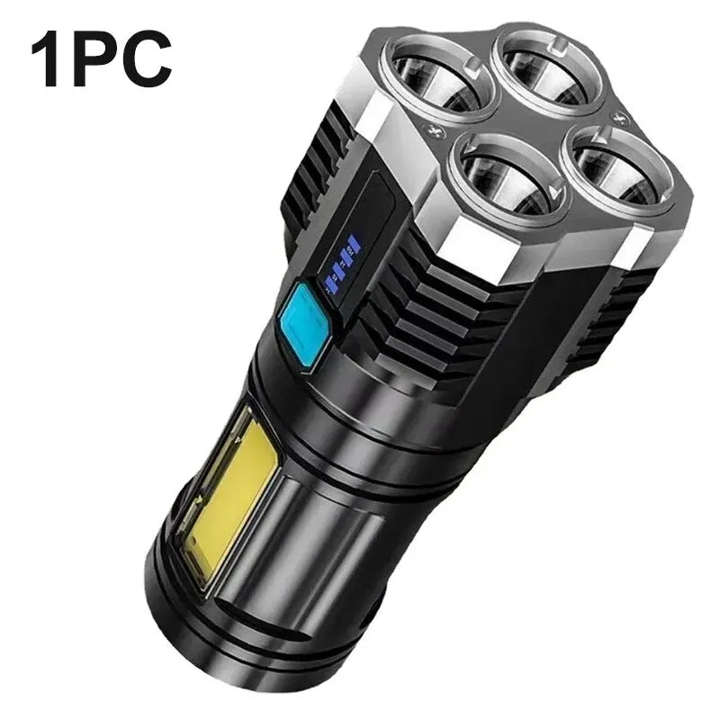 Original High-Power Rechargeable LED Flashlight with COB Side Light and 4 Modes
