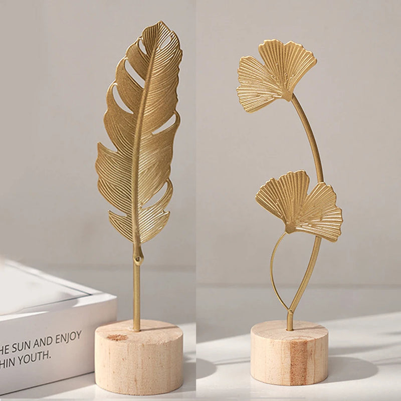 Nordic Gold Ginkgo Leaf Sculpture - Luxury Home & Office Decor Ornament