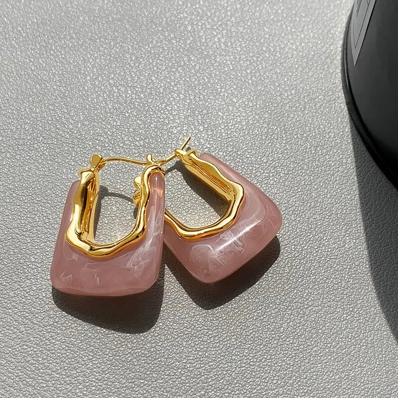 Pink & Green Transparent Resin Earrings