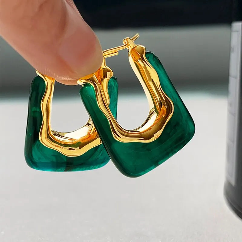 Pink & Green Transparent Resin Earrings