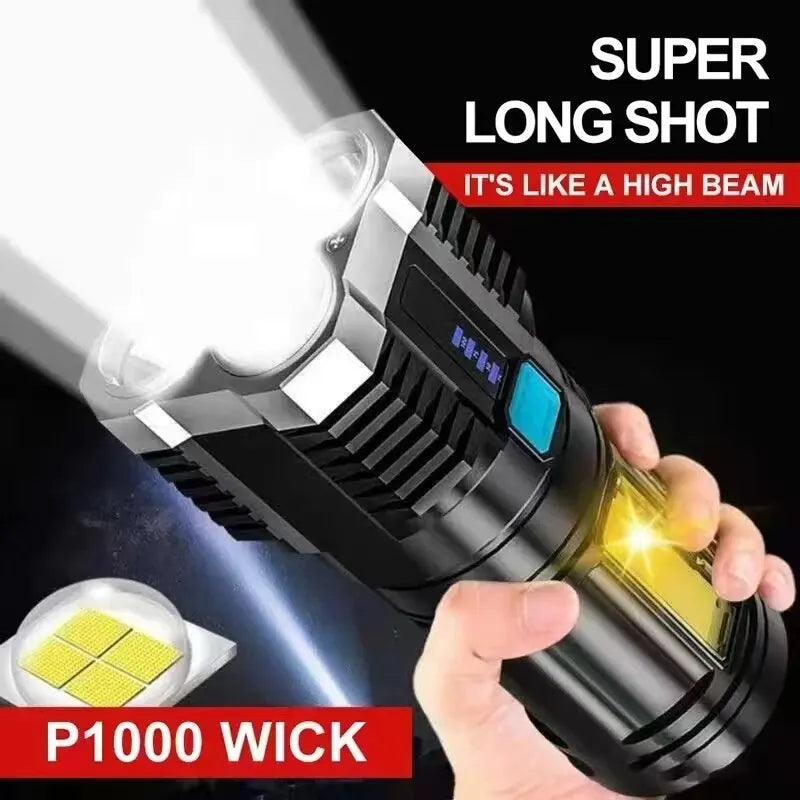 Original High-Power Rechargeable LED Flashlight with COB Side Light and 4 Modes