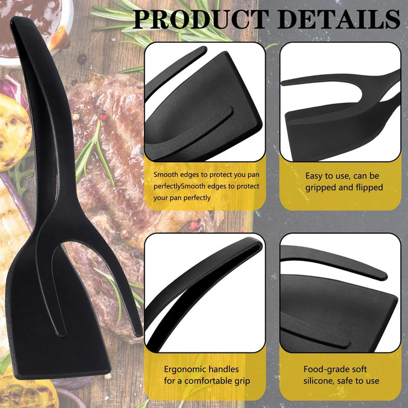2 in 1 Silicone Nonstick Spatula Tong for Eggs, Pancakes & Meat