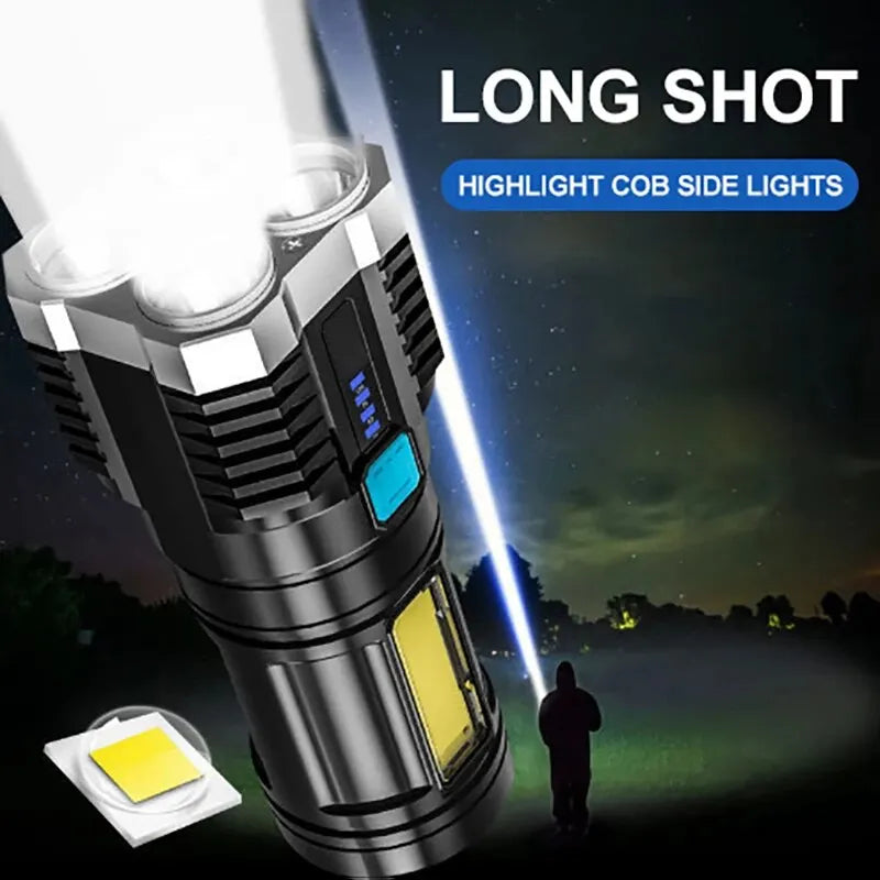 Original High-Power Rechargeable LED Flashlight with COB Side Light and 4 Modes