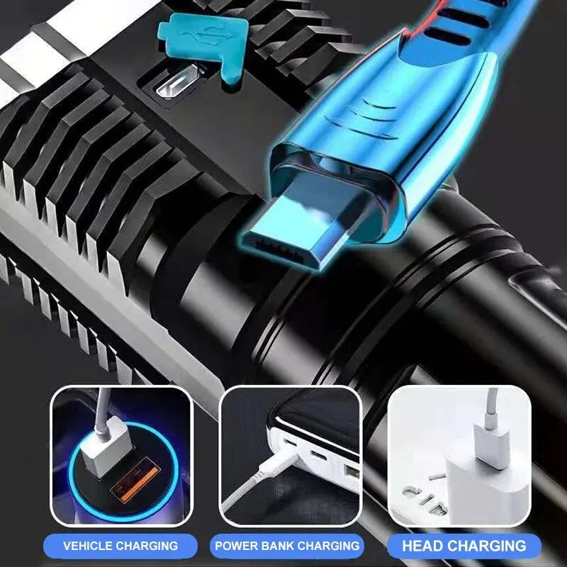 Original High-Power Rechargeable LED Flashlight with COB Side Light and 4 Modes