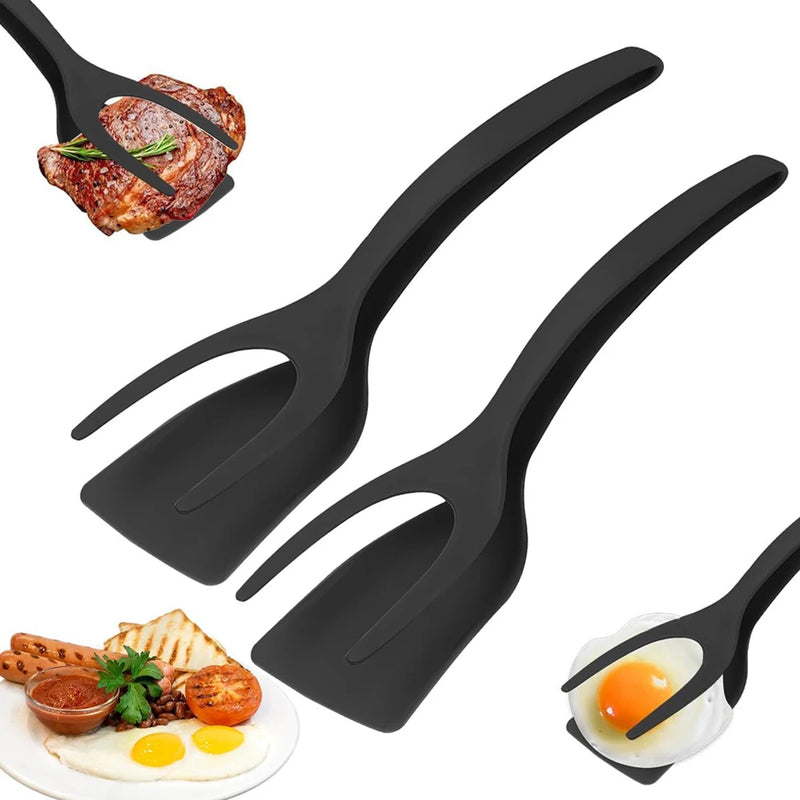 2 in 1 Silicone Nonstick Spatula Tong for Eggs, Pancakes & Meat