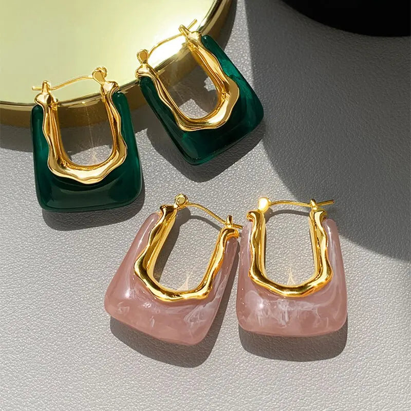 Pink & Green Transparent Resin Earrings