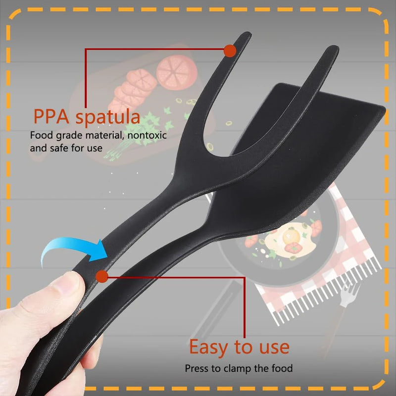 2 in 1 Silicone Nonstick Spatula Tong for Eggs, Pancakes & Meat