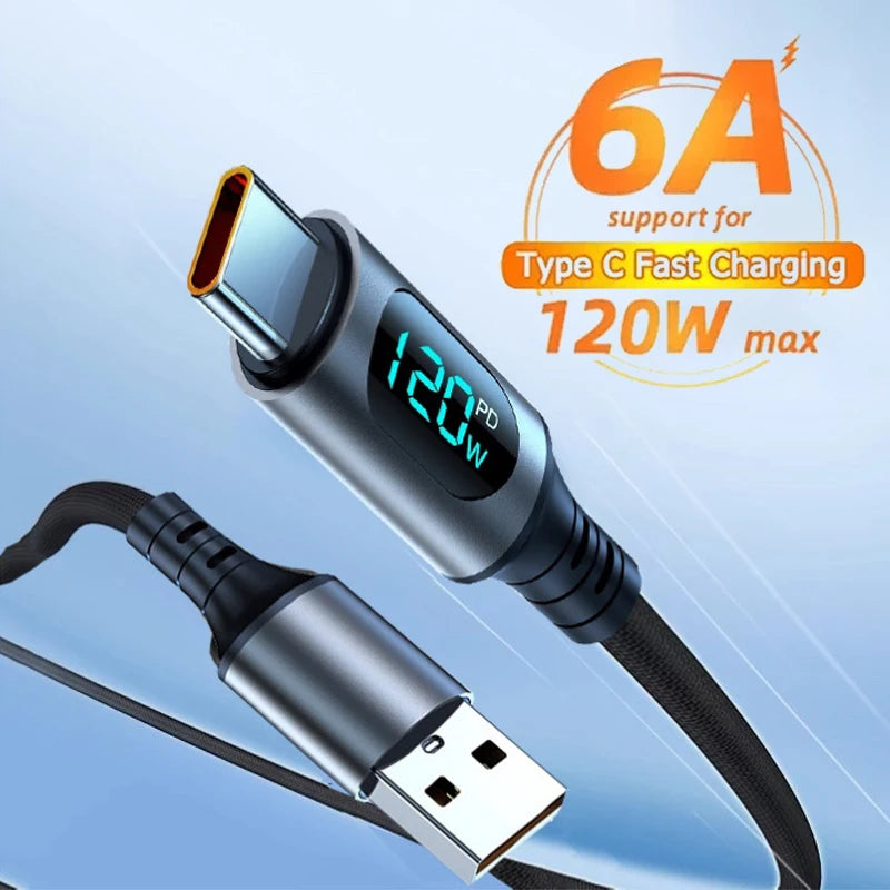Original High-Speed 6A USB-C Charging Cable with Digital LED Screen