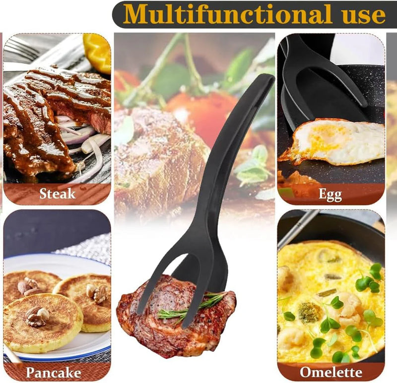 2 in 1 Silicone Nonstick Spatula Tong for Eggs, Pancakes & Meat