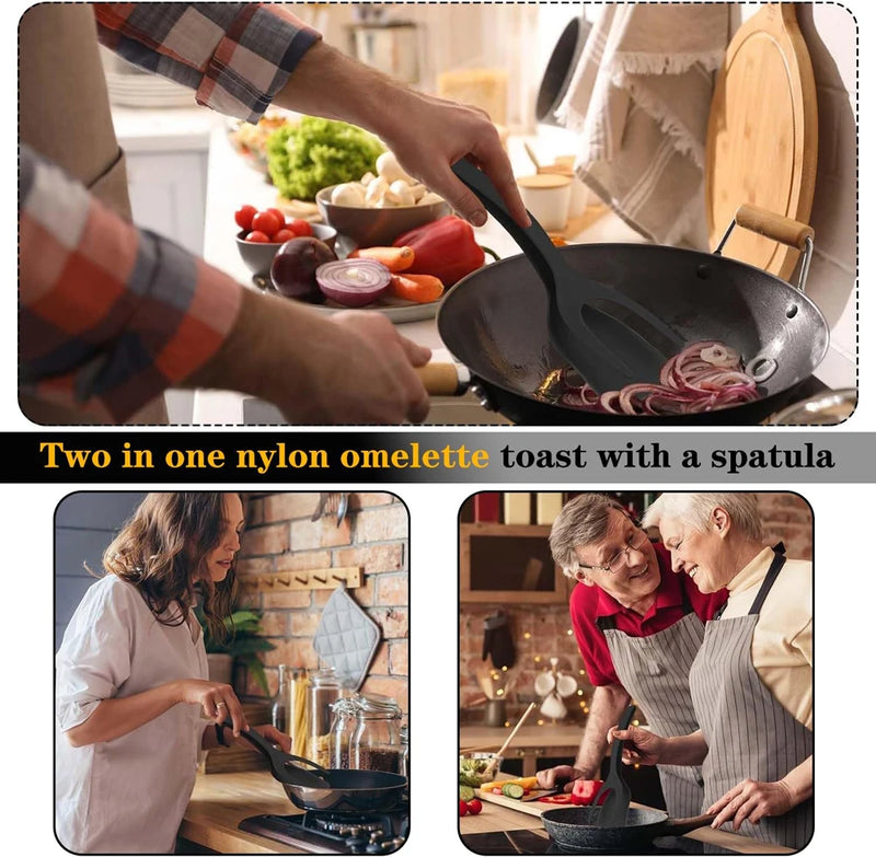 2 in 1 Silicone Nonstick Spatula Tong for Eggs, Pancakes & Meat